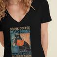 Drink Coffee Read Books Dismantle Systems Of Oppression Cat Women's Jersey Short Sleeve Deep V-Neck Tshirt