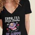 Drink Tea Read Books Be Happy Book Lover Reading Women's Jersey Short Sleeve Deep V-Neck Tshirt