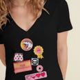 Dungeon Crawler Carl Colorful Sticker Collage LitRPG Book Women's Jersey Short Sleeve Deep V-Neck Tshirt Dungeon Crawler Carl Colorful Sticker Collage LitRPG Book Women's Jersey Short Sleeve Deep V-Neck Tshirt