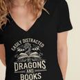 Easily Distracted By Books & Dragons Bookworm Reading Women's Jersey Short Sleeve Deep V-Neck Tshirt Easily Distracted By Books & Dragons Bookworm Reading Women's Jersey Short Sleeve Deep V-Neck Tshirt