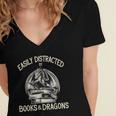 Easily Distracted By Books And Dragons Book Dragon Lover Women's Jersey Short Sleeve Deep V-Neck Tshirt Easily Distracted By Books And Dragons Book Dragon Lover Women's Jersey Short Sleeve Deep V-Neck Tshirt