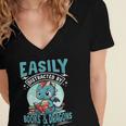 Easily Distracted By Books And Dragons Nerds Women's Jersey Short Sleeve Deep V-Neck Tshirt