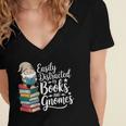 Easily Distracted By Books And Gnomes Women's Jersey Short Sleeve Deep V-Neck Tshirt