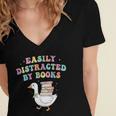 Easily Distracted By Books Silly-Goose Bookish Library Read Women's Jersey Short Sleeve Deep V-Neck Tshirt
