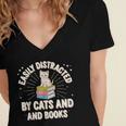Easily Distracted By Cats & Books Tee Reader Book Worm Women's Jersey Short Sleeve Deep V-Neck Tshirt Easily Distracted By Cats & Books Tee Reader Book Worm Women's Jersey Short Sleeve Deep V-Neck Tshirt