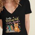 Easily Distracted By Cats And Books Book & Cat Lover Women's Jersey Short Sleeve Deep V-Neck Tshirt Easily Distracted By Cats And Books Book & Cat Lover Women's Jersey Short Sleeve Deep V-Neck Tshirt