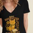Easily Distracted By Cats And Books Cute Cat Book Lover Women's Jersey Short Sleeve Deep V-Neck Tshirt