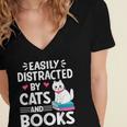 Easily Distracted By Cats And Books Cute Cat And Book Lovers Women's Jersey Short Sleeve Deep V-Neck Tshirt