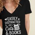 Easily Distracted By Cats And Books Reading Apparel Women's Jersey Short Sleeve Deep V-Neck Tshirt