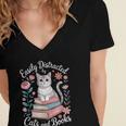 Easily Distracted By Cats And Books Reading Women's Jersey Short Sleeve Deep V-Neck Tshirt