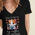 Easily Distracted By Coffee Cats And Books Women's Jersey Short Sleeve Deep V-Neck Tshirt Easily Distracted By Coffee Cats And Books Women's Jersey Short Sleeve Deep V-Neck Tshirt
