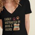 Easily Distracted By Dogs And Books Pets Books Lovers Women's Jersey Short Sleeve Deep V-Neck Tshirt