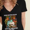 Easily Distracted By Dragons Books Cats Fantasy Book Lover Women's Jersey Short Sleeve Deep V-Neck Tshirt Easily Distracted By Dragons Books Cats Fantasy Book Lover Women's Jersey Short Sleeve Deep V-Neck Tshirt