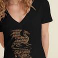 Easily Distracted By Dragons And Books Library Dragon Lover Women's Jersey Short Sleeve Deep V-Neck Tshirt