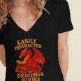 Easily Distracted By Dragons And Books Reading Women's Jersey Short Sleeve Deep V-Neck Tshirt