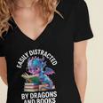 Easily Distracted By Dragons And Books Women's Jersey Short Sleeve Deep V-Neck Tshirt