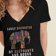 Easily Distracted By Elephants And Books Elephant Women's Jersey Short Sleeve Deep V-Neck Tshirt