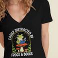 Easily Distracted By Frogs And Books Women's Jersey Short Sleeve Deep V-Neck Tshirt Easily Distracted By Frogs And Books Women's Jersey Short Sleeve Deep V-Neck Tshirt