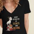 Easily Distracted By Goats And Books Goats And Book Reading Women's Jersey Short Sleeve Deep V-Neck Tshirt Easily Distracted By Goats And Books Goats And Book Reading Women's Jersey Short Sleeve Deep V-Neck Tshirt