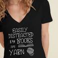 Easily Distracted By Knitting Books And Yarn Quote Reader Women's Jersey Short Sleeve Deep V-Neck Tshirt