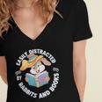 Easily Distracted By Rabbits And Books Reading Women's Jersey Short Sleeve Deep V-Neck Tshirt