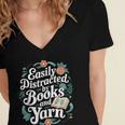 Easily Distracted By Yarn And Books Women's Jersey Short Sleeve Deep V-Neck Tshirt