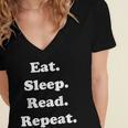Eat Sleep Read Repeat Book Enthusiast Women's Jersey Short Sleeve Deep V-Neck Tshirt