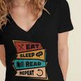Eat Sleep Read Repeat Reading Books Reader Bookworm Women's Jersey Short Sleeve Deep V-Neck Tshirt