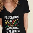 Education Is Freedom Books History Teacher Kids Women's Jersey Short Sleeve Deep V-Neck Tshirt