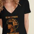 Education Is Freedom Teacher Book Black History Month Women's Jersey Short Sleeve Deep V-Neck Tshirt