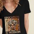 Education Is Freedom Teacher Books Black History Women Women's Jersey Short Sleeve Deep V-Neck Tshirt