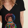 Education Is Freedom History Girl Women Book Lover Women's Jersey Short Sleeve Deep V-Neck Tshirt