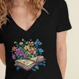 Enchanted Open Book With Blooming Flowers Women's Jersey Short Sleeve Deep V-Neck Tshirt Enchanted Open Book With Blooming Flowers Women's Jersey Short Sleeve Deep V-Neck Tshirt
