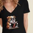 English Bulldog Reading a Book Dog For Men Women Girls Kids Women's Jersey Short Sleeve Deep V-Neck Tshirt English Bulldog Reading a Book Dog For Men Women Girls Kids Women's Jersey Short Sleeve Deep V-Neck Tshirt