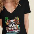 English Bulldog Reading a Book Dog Women's Jersey Short Sleeve Deep V-Neck Tshirt English Bulldog Reading a Book Dog Women's Jersey Short Sleeve Deep V-Neck Tshirt