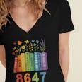 Equal Rights Book Flower Resist 86 47 Feminist Women Rights Women's Jersey Short Sleeve Deep V-Neck Tshirt