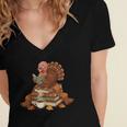 Fall Book Vintage Turkey Thanksgiving Reading Book Lovers Women's Jersey Short Sleeve Deep V-Neck Tshirt