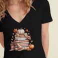 Fall Colors s I Love Fall s Books & Pumpkins Women's Jersey Short Sleeve Deep V-Neck Tshirt Fall Colors s I Love Fall s Books & Pumpkins Women's Jersey Short Sleeve Deep V-Neck Tshirt