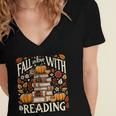 Fall In Love With Reading Book Autumn Pumpkins And Teachers Women's Jersey Short Sleeve Deep V-Neck Tshirt