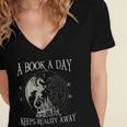 Fantasy Book Club Dragon Reader Book A Day Keep Reality Away Women's Jersey Short Sleeve Deep V-Neck Tshirt