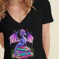 Fantasy Dragon Reading Books Bookworm Women's Jersey Short Sleeve Deep V-Neck Tshirt Fantasy Dragon Reading Books Bookworm Women's Jersey Short Sleeve Deep V-Neck Tshirt