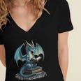Fantasy Dragon Reading Magical Book Lover Halloween Vibes Women's Jersey Short Sleeve Deep V-Neck Tshirt