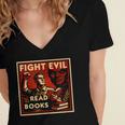 Fight Evil Read Books Propaganda Poster Women's Jersey Short Sleeve Deep V-Neck Tshirt Fight Evil Read Books Propaganda Poster Women's Jersey Short Sleeve Deep V-Neck Tshirt