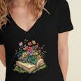 Floral Book Bloom Wildflowers Literature Nature Fantasy Women's Jersey Short Sleeve Deep V-Neck Tshirt Floral Book Bloom Wildflowers Literature Nature Fantasy Women's Jersey Short Sleeve Deep V-Neck Tshirt