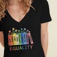 Floral Book Equality Human Rights Social Justice Peace Love Women's Jersey Short Sleeve Deep V-Neck Tshirt