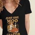 Floral Cow Reading Pun Just One More Chapter Cozy Book Lover Women's Jersey Short Sleeve Deep V-Neck Tshirt