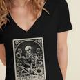Floral The Reader Tarot Card Skeleton Reading Book Women's Jersey Short Sleeve Deep V-Neck Tshirt Floral The Reader Tarot Card Skeleton Reading Book Women's Jersey Short Sleeve Deep V-Neck Tshirt