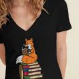 Fox Books Read Reading Librarian America Men Women Kids Women's Jersey Short Sleeve Deep V-Neck Tshirt