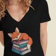 Fox Reading Book Pajama Sleep Women's Jersey Short Sleeve Deep V-Neck Tshirt