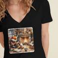 Fox Reads By Fireplace In Cabin Rustic Book Cozy Cup Tea Women's Jersey Short Sleeve Deep V-Neck Tshirt Fox Reads By Fireplace In Cabin Rustic Book Cozy Cup Tea Women's Jersey Short Sleeve Deep V-Neck Tshirt